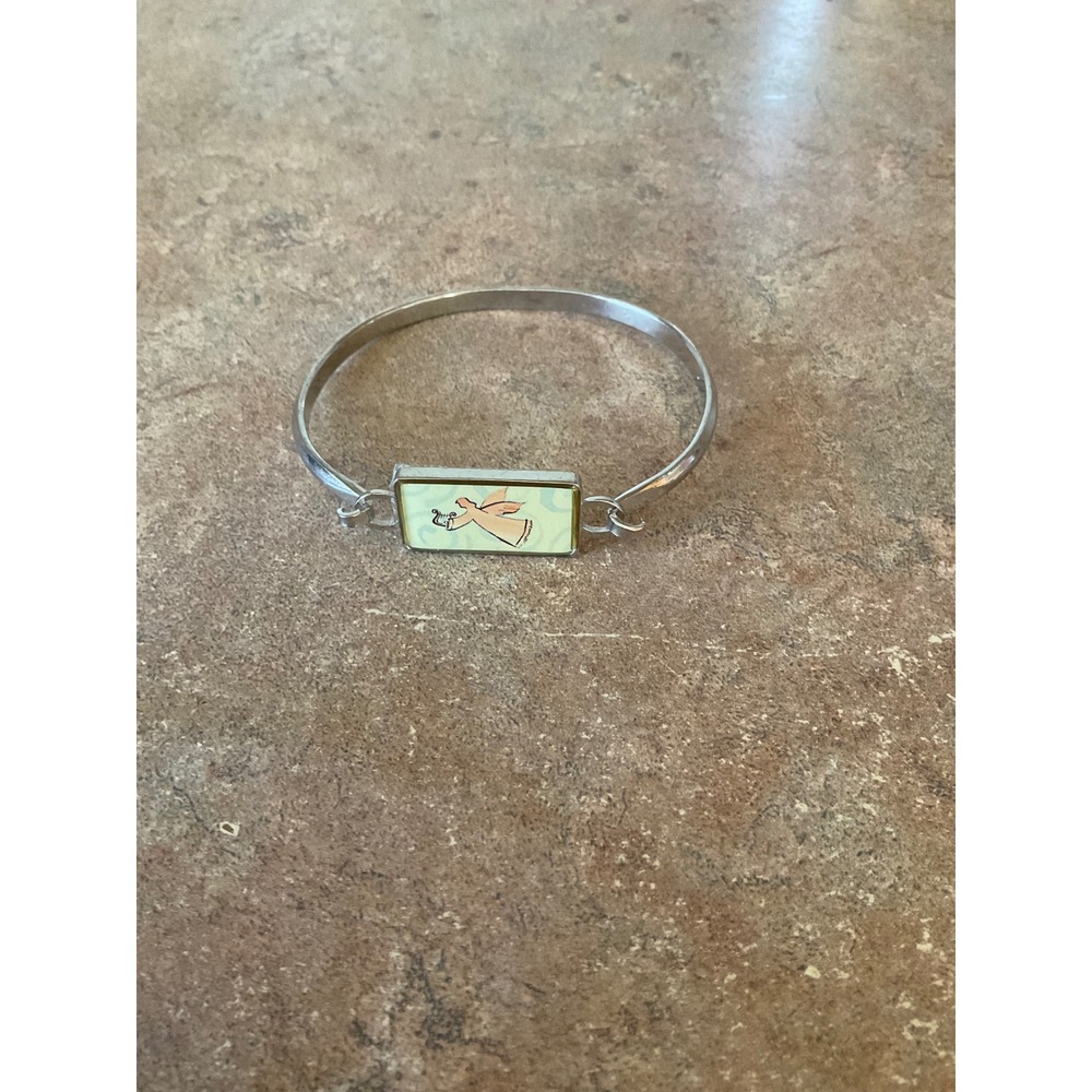 Ganz Angel Harp Silver Tone Bangle Bracelet Religious Charm ER17741 New